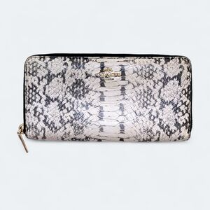 Coach Python Embossed Zip Wallet Black White Snake Exotic Print Accordion Style